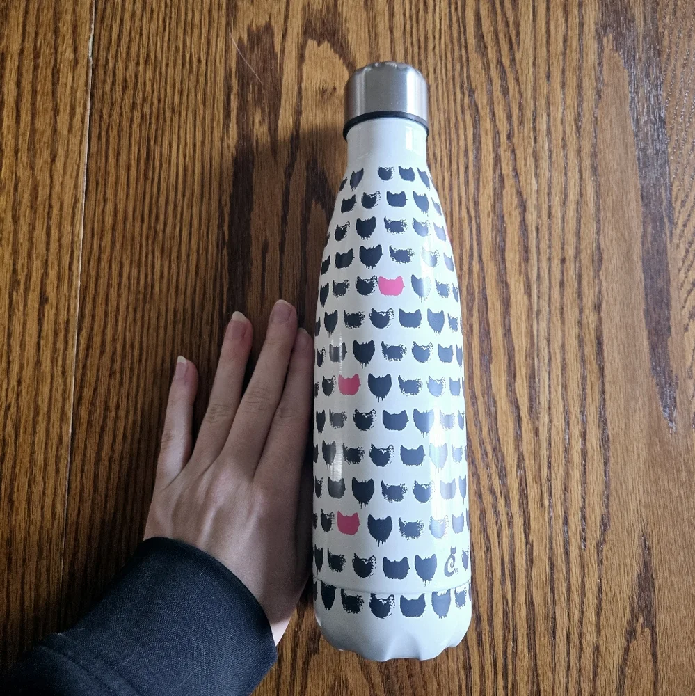 Stylish Black and Pink Cat Pattern Water Bottle